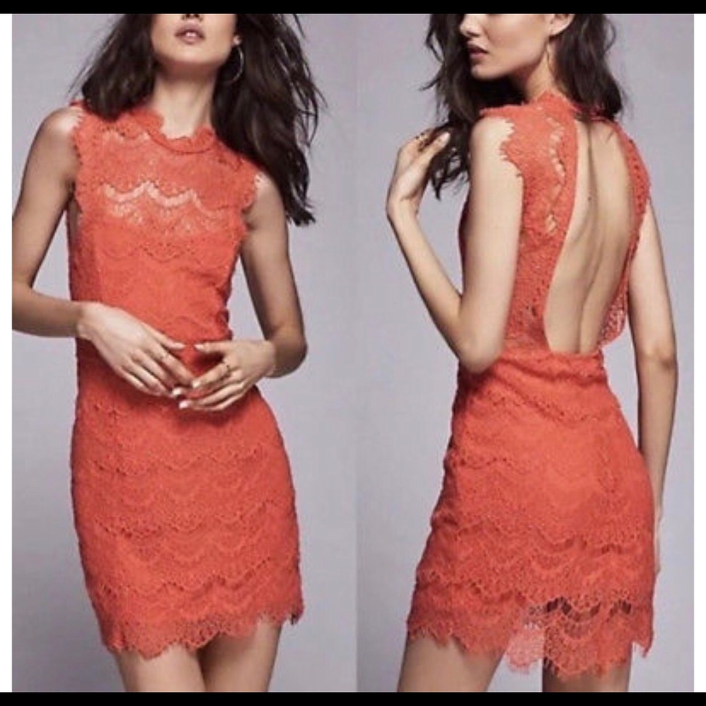Free People Coral Daydream Lace Bodycon Dress